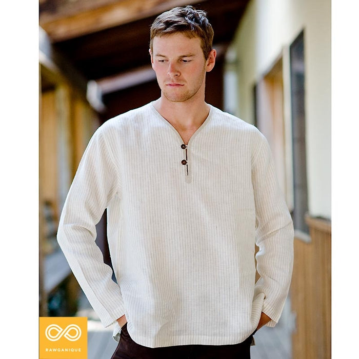 100% Organic Linen SAMADHI Shirt (Long-Sleeve; Unisex) (Closeout - Final Sale) (99.5% Biodegradable)