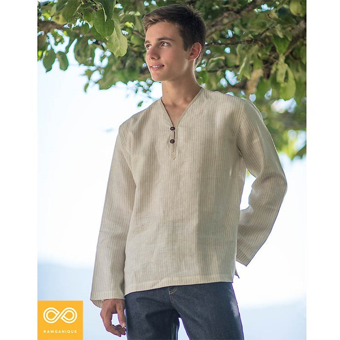 100% Organic Linen SAMADHI Shirt (Long-Sleeve; Unisex) (Closeout - Final Sale) (99.5% Biodegradable)