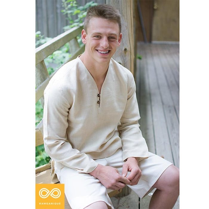 100% Organic Linen SAMADHI Shirt (Long-Sleeve; Unisex) (Closeout - Final Sale) (99.5% Biodegradable)