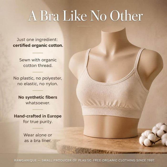 100% organic cotton bra elastic-free plastic-free