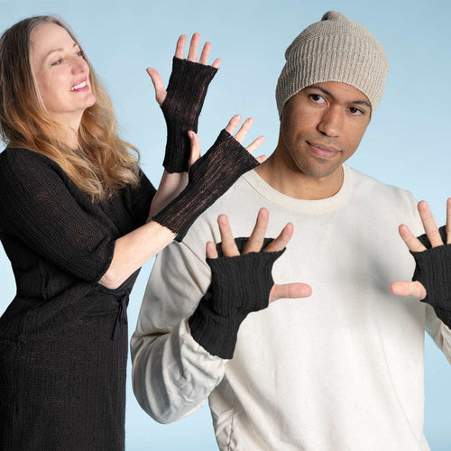 100% organic linen fingerless gloves plastic-free