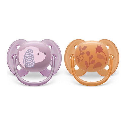 Avent Ultra Soft Pacifiers Violet Puppy + Orange Leaves (Discontinued) 6-18 months