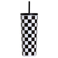 Black and White Checkered 24 oz Insulated Tumbler with Straw & Lid