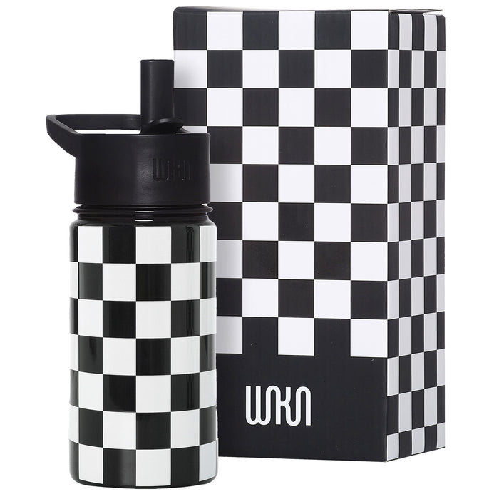 Black and White Checkered Steel Water Bottle