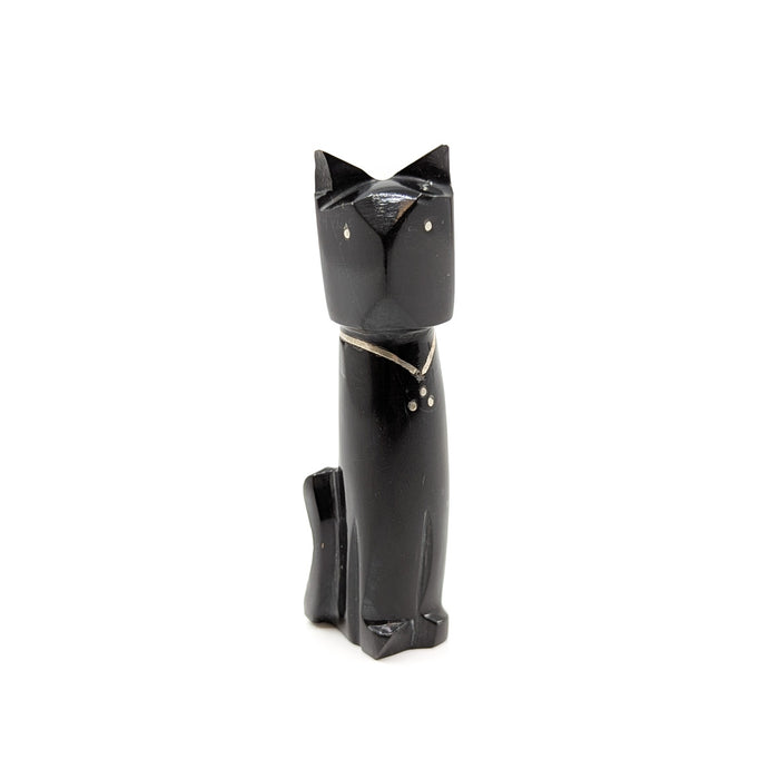 Black Marble Cat with Silver Inlay