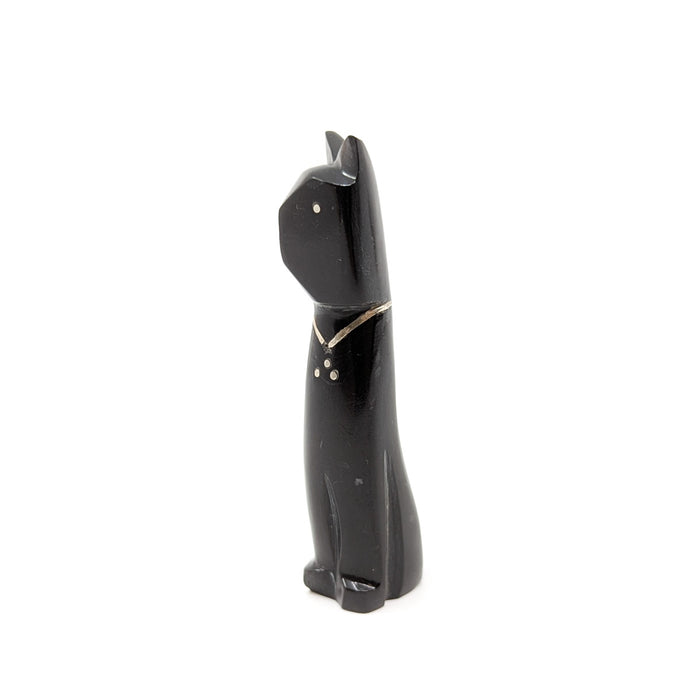 Black Marble Cat with Silver Inlay