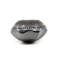 Black on Black Pot with Feather Design