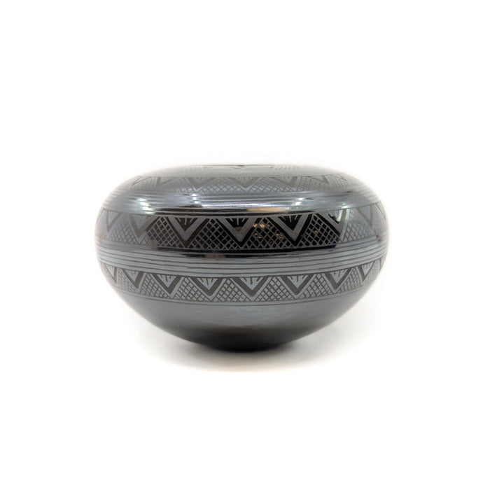 Black on Black Pot with Geometric Motif