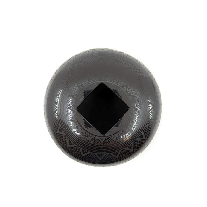 Black on Black Pot with Geometric Motif