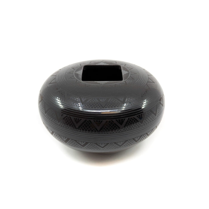 Black on Black Pot with Geometric Motif