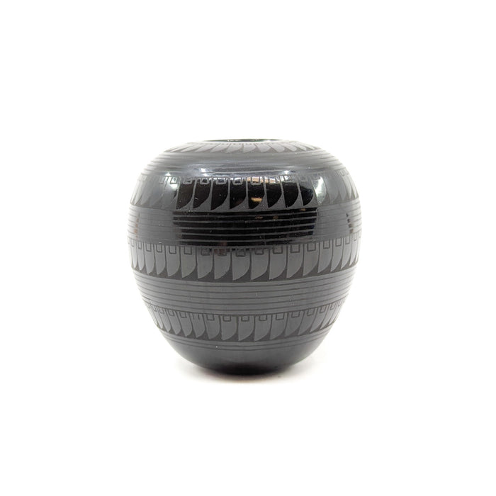 Black on Black Seed Pot with Feather Detail