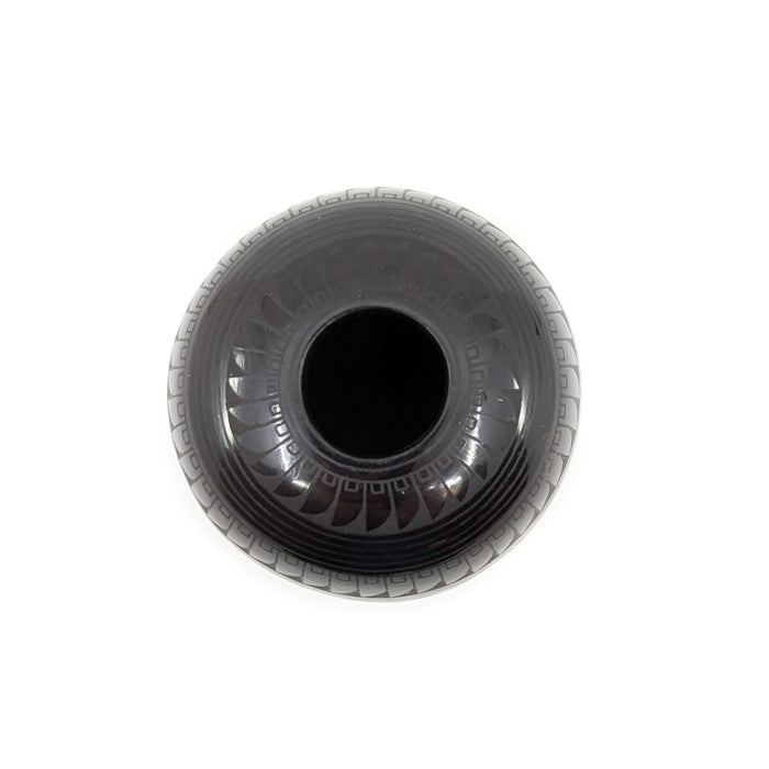 Black on Black Seed Pot with Feather Detail
