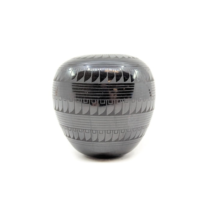 Black on Black Seed Pot with Feather Detail
