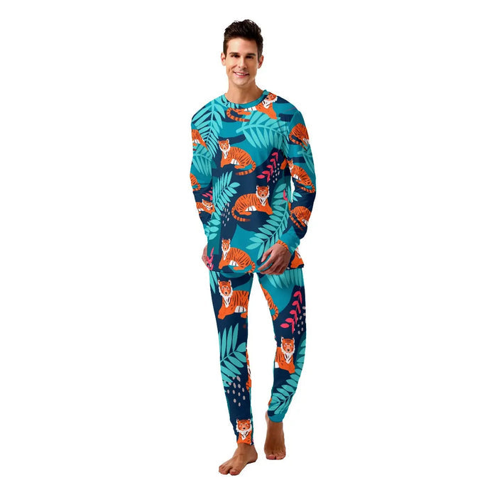 Blue Mens Tiger Print Pajamas Tiger-Universe