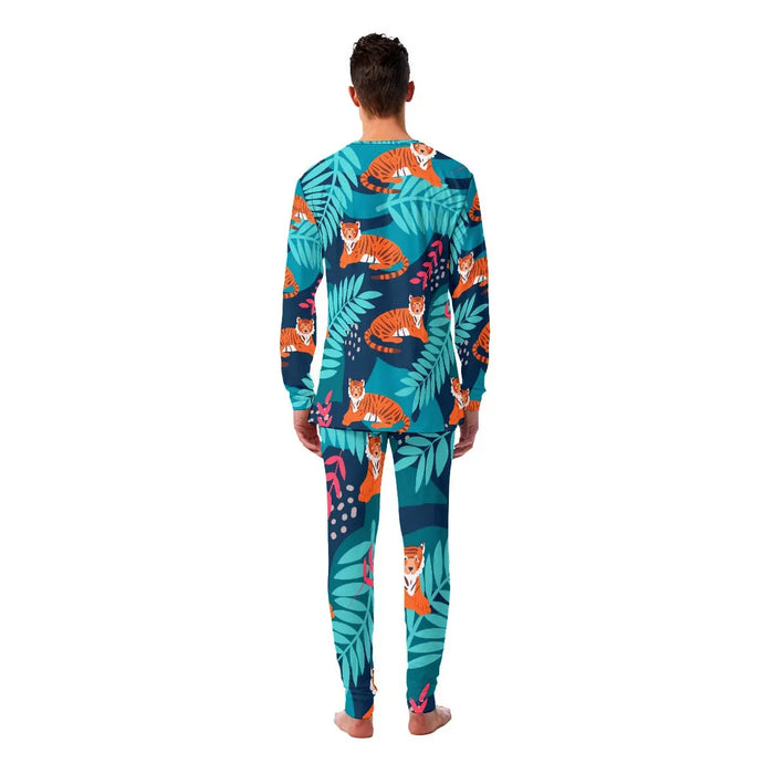 Blue Mens Tiger Print Pajamas Tiger-Universe