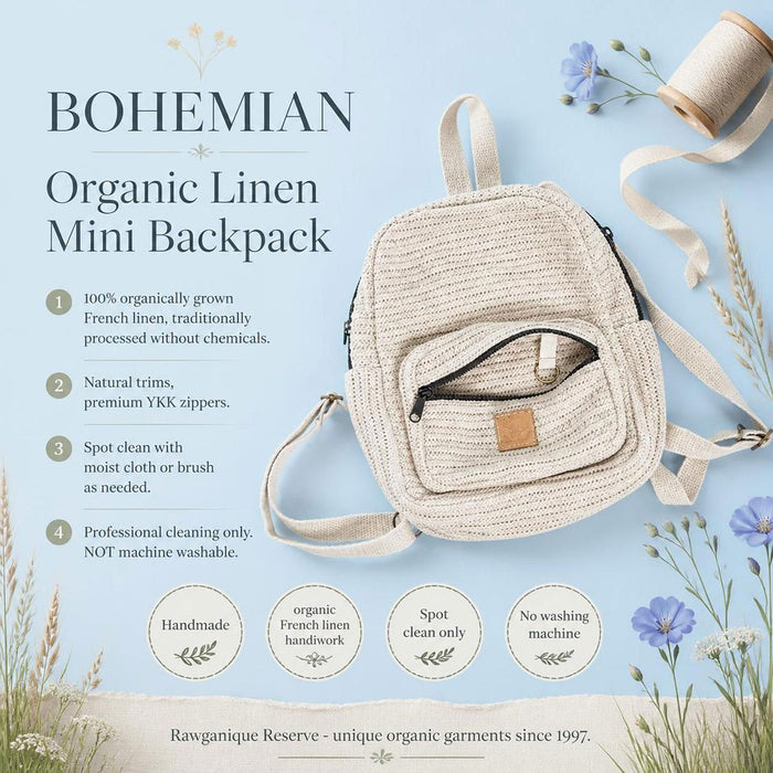100% organic linen mini backpack plastic-free