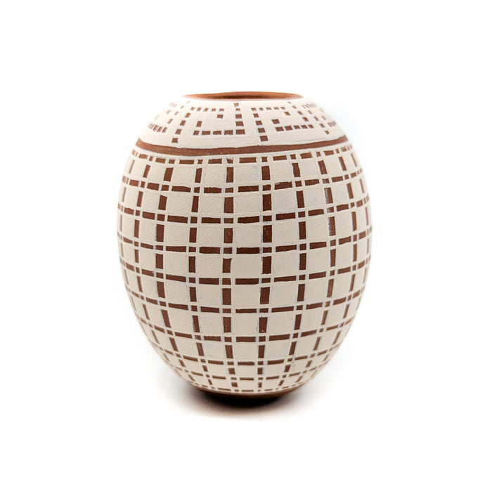Buff on Clay Seed Pot with Geometric Motif
