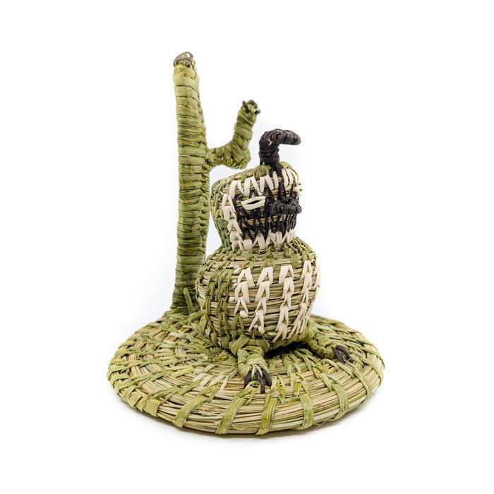 Desert Quail with Saguaro Woven Sculpture by Fred Cruz