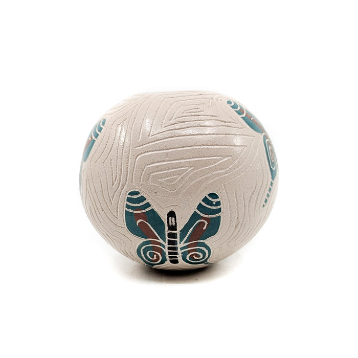 Etched Seed Pot with Teal Butterflies