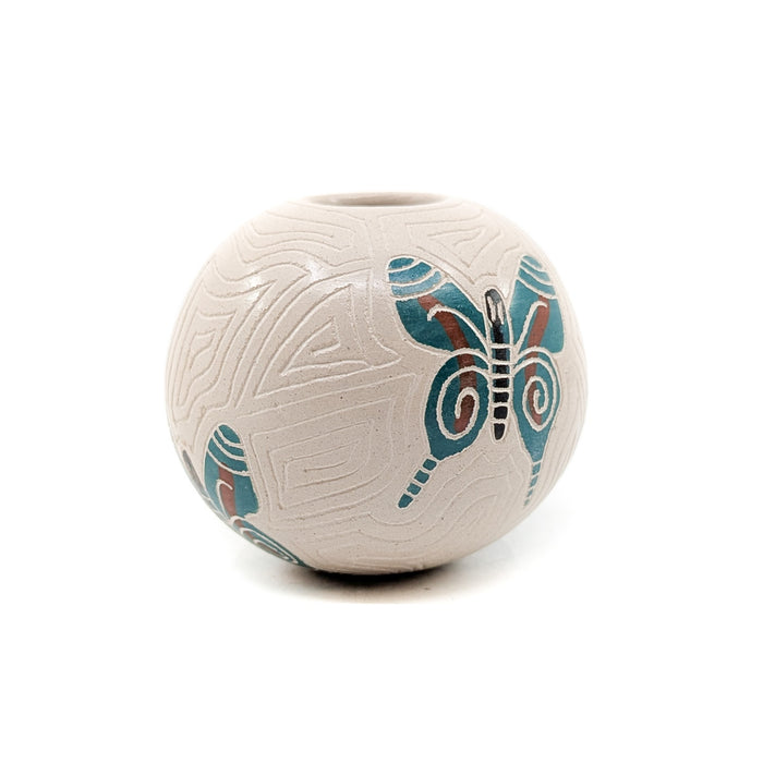 Etched Seed Pot with Teal Butterflies