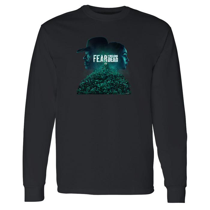 Fear The Walking Dead adult long sleeve t-shirt in black featuring key art graphic across the chest