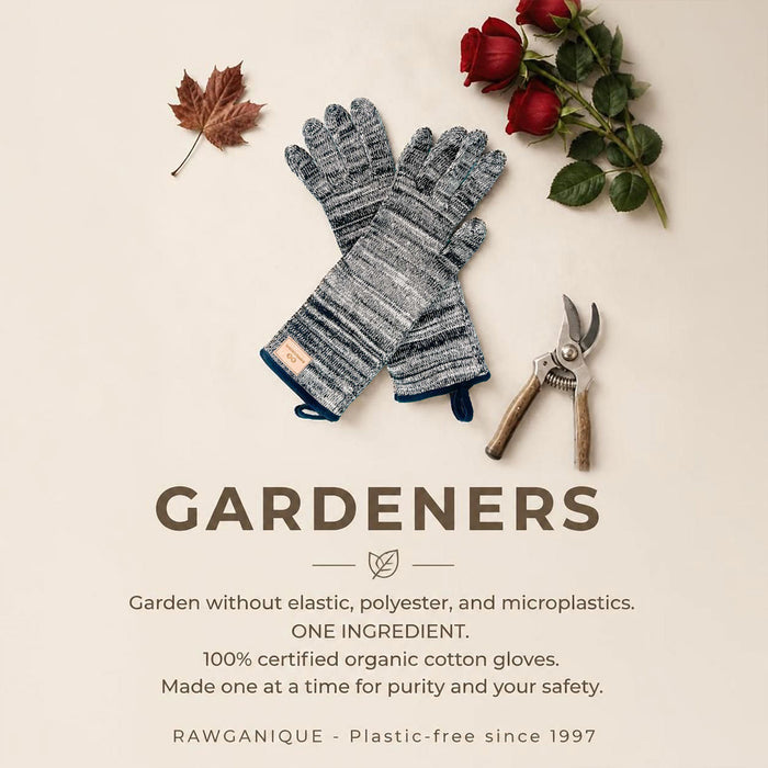 100% organic cotton gardeners' gloves plastic-free polyester-free