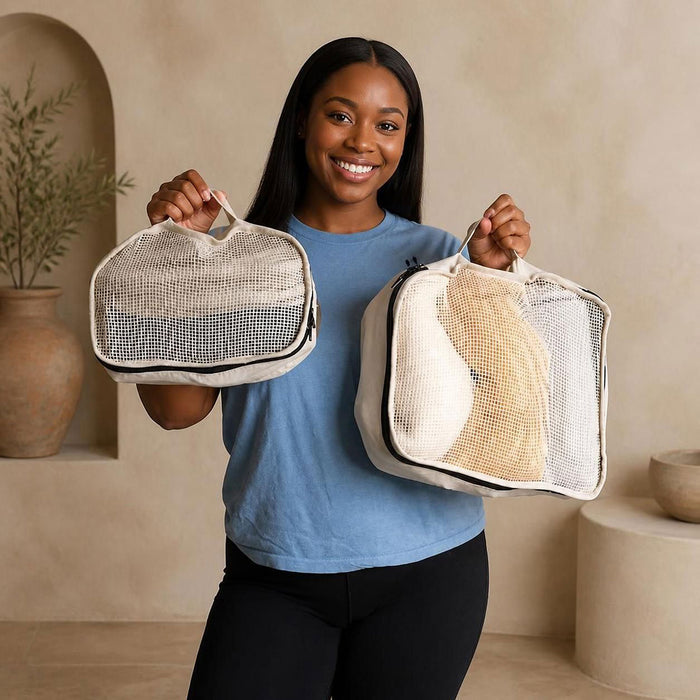 100% certified organic cotton packing cubes see-through plastic-free