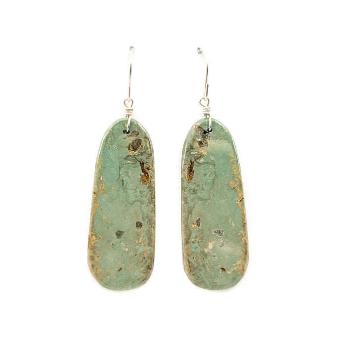 Green Turquoise Slab earrings with Brown Matrix