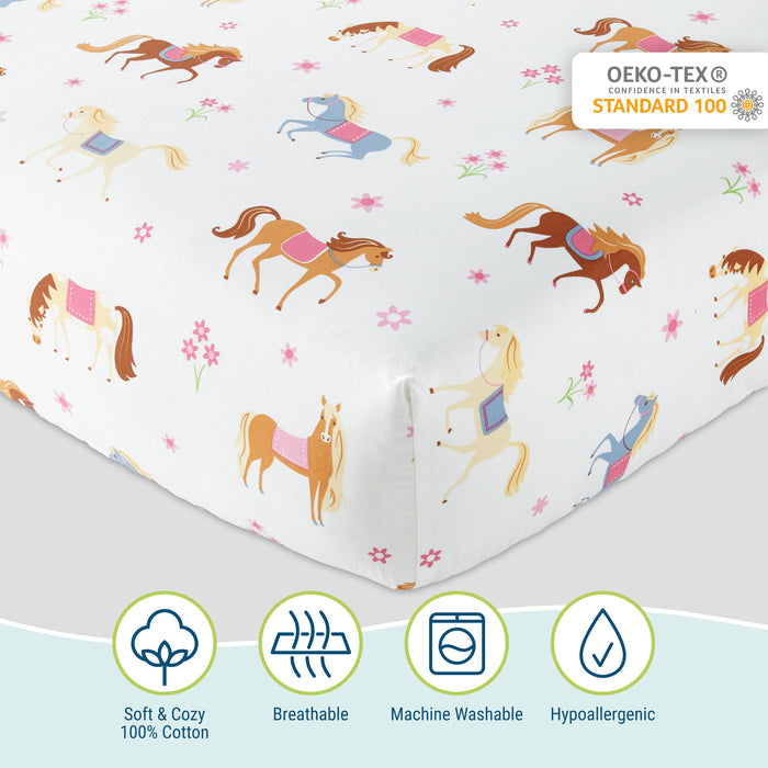 Horses 100% Cotton Percale Fitted Crib Sheet