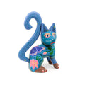 Intricately Painted Blue and Teal Cat with Butterfly Detail