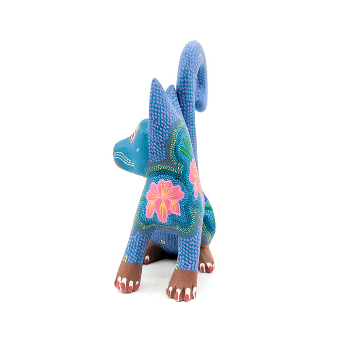 Intricately Painted Blue and Teal Cat with Butterfly Detail
