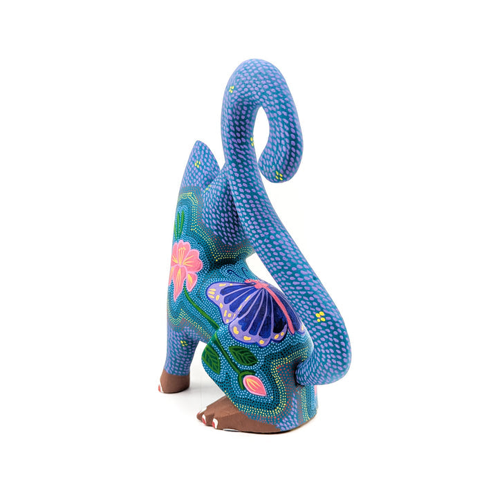 Intricately Painted Blue and Teal Cat with Butterfly Detail
