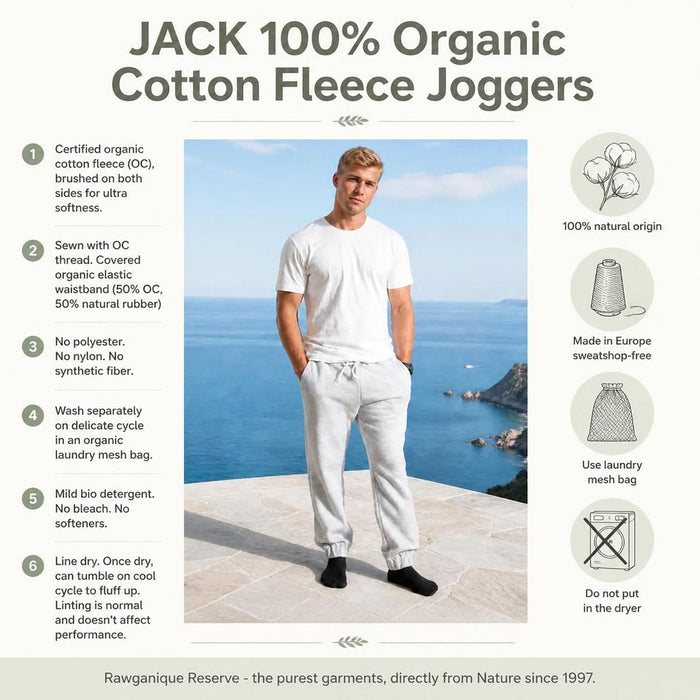 100% certified organic cotton fleece jogger pants plastic-free polyester-free