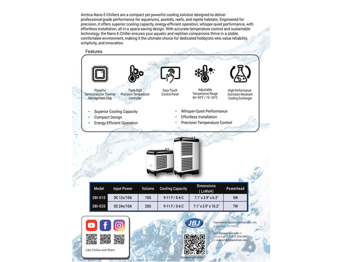 JBJ Nano Arctica Chiller (10-20G) - Quiet Cooler for Axolotls, Goldfish & Shrimp