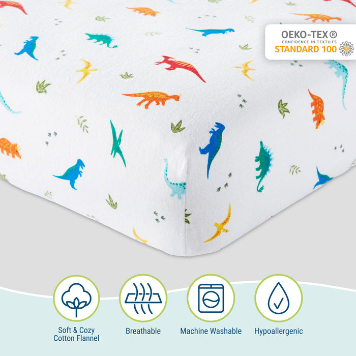 Jurassic Dinosaurs 100% Cotton Flannel Sheet Set