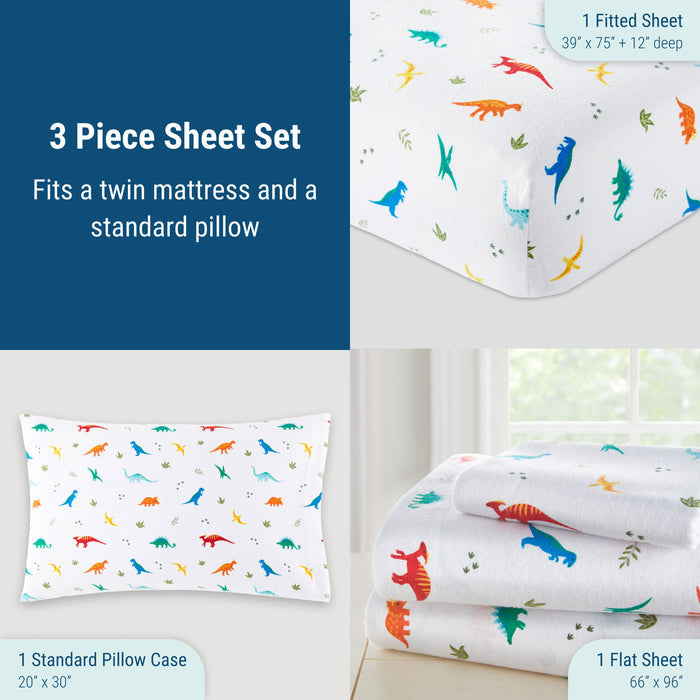 Jurassic Dinosaurs 100% Cotton Flannel Sheet Set