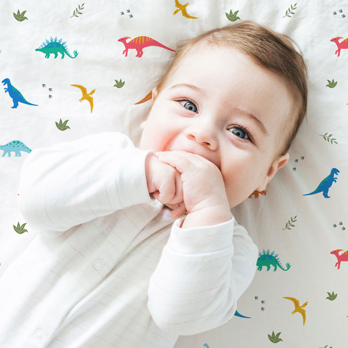 Jurassic Dinosaurs 100% Cotton Percale Fitted Crib Sheet