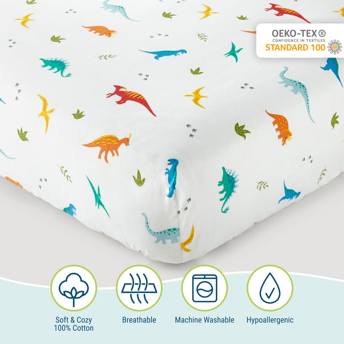 Jurassic Dinosaurs 100% Cotton Percale Fitted Crib Sheet