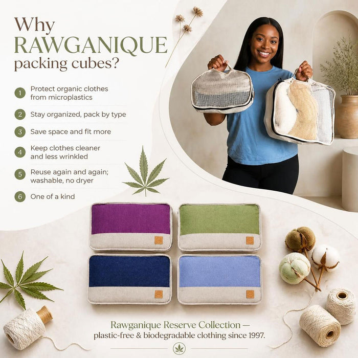 plastic-free hemp travel packing cubes