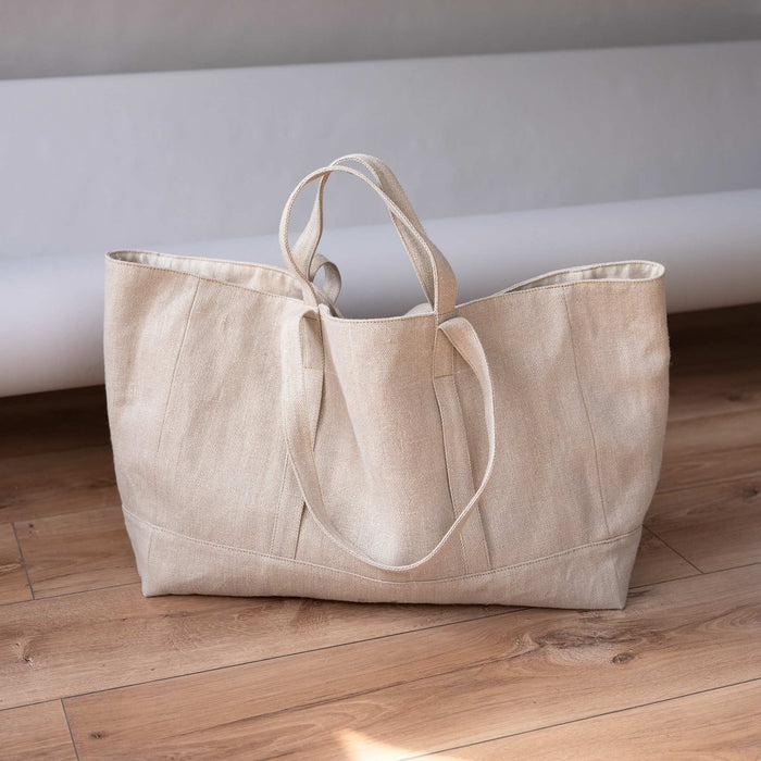 big organic linen tote bag