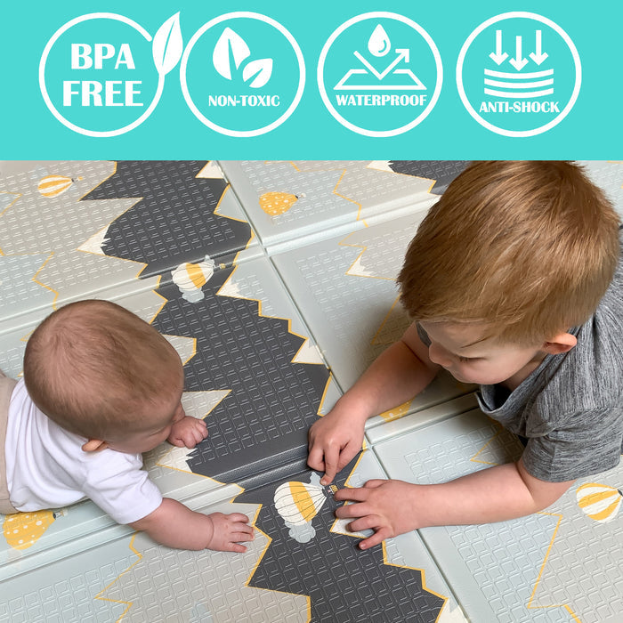 Large Play Mat - Hot Air Balloons & Yellow Rainbow