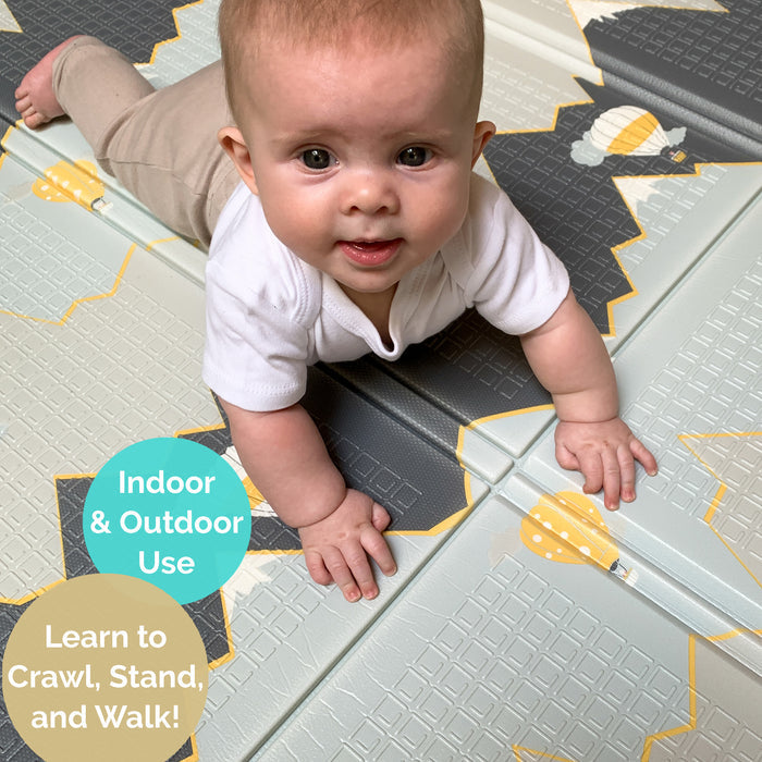 Large Play Mat - Hot Air Balloons & Yellow Rainbow