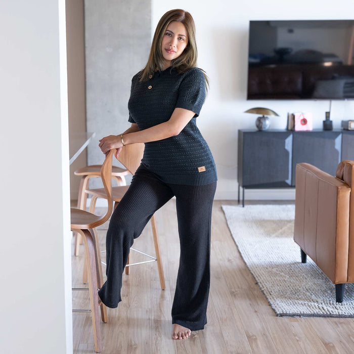 100% organic linen knit pants for ladies