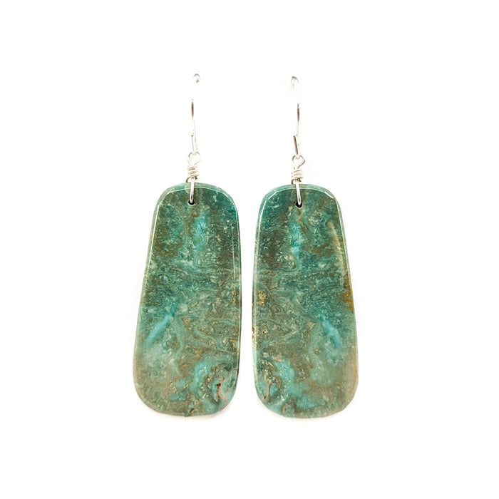 Long Turquoise Slab Earring with Green and Brown Matrix