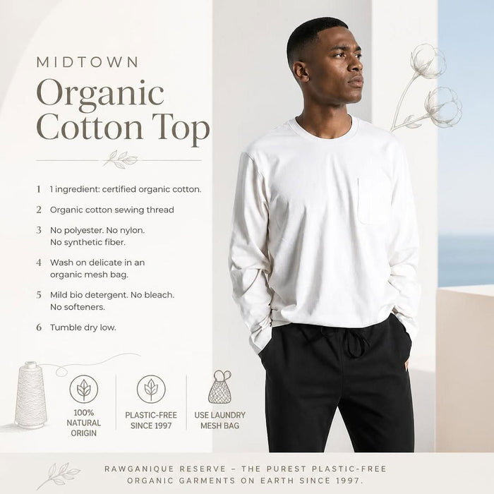 100% certified organic cotton long-sleeve pocket t-shirt