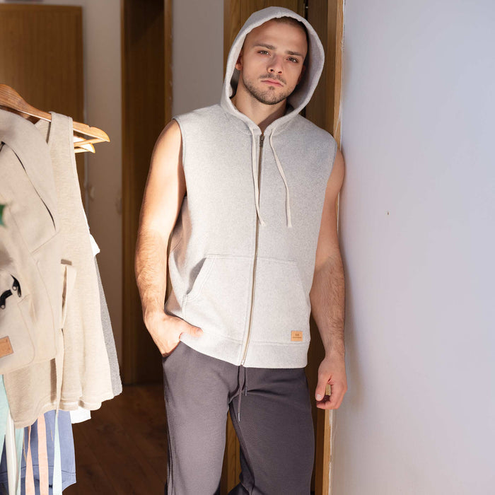 organic cotton fleece vest with hoodie