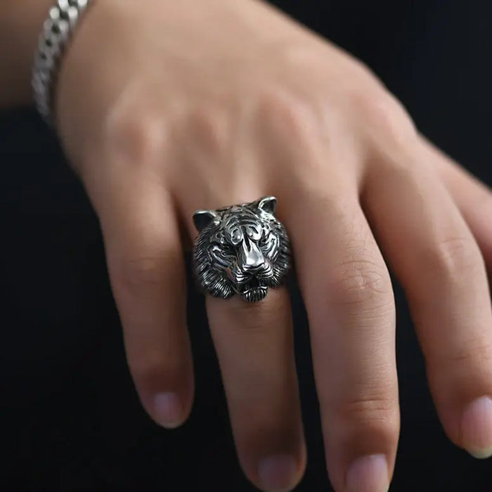 MYTHICAL SILVER TIGER HEAD RING Tiger-Universe