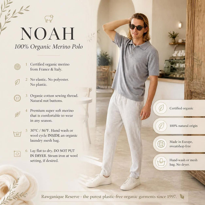 100% certified organic merino knit polo shirt plastic-free
