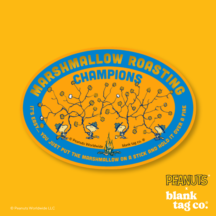Peanuts® Waterproof Sticker - Marshmallow Roasting Champions Badge
