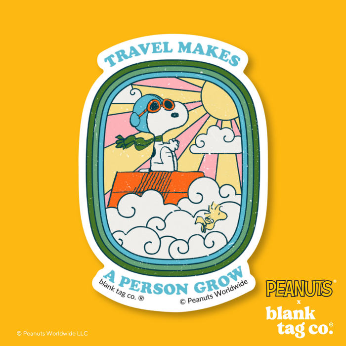 Peanuts® Waterproof Sticker - Travel Makes A Person Grow
